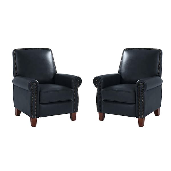 ARTFUL LIVING DESIGN Poncio Navy Faux Leather Recliner with Rolled Arms (Set of 2)