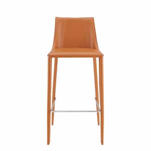 Charlie 29.93 in. Terra Cotta Low Back Metal Bar Stool with Faux Leather Seat