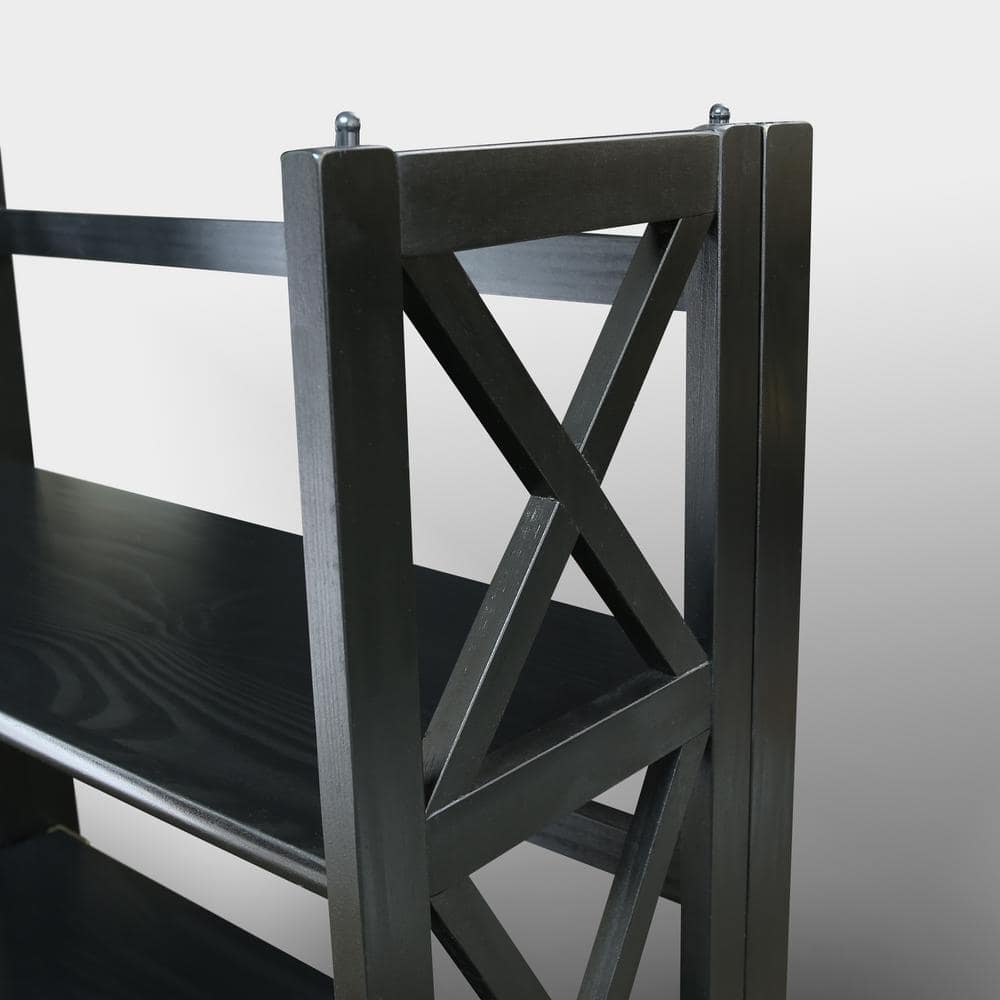 Modern Black Solid Wood 3-Shelf Stackable Bookcase with Doors