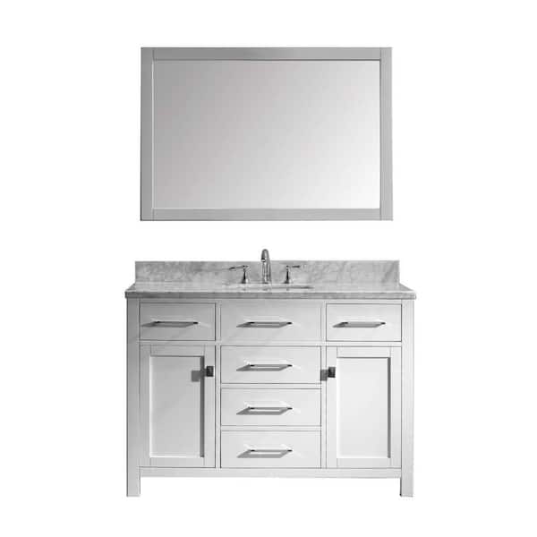Virtu USA Caroline 49 in. W Bath Vanity in White with Marble Vanity Top in White with Square Basin and Mirror