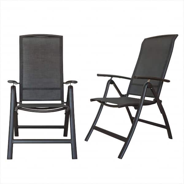 Unbranded 2-Pieces Aluminum Reclining Lawn Chairs, Folding Patio Dining Chair w Adjustable High Backrest for Outdoor Porch,Balcony