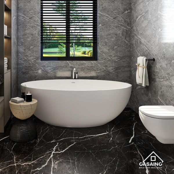 Unbranded 67 in. x 22 in. Solid Surface Stone Resin Stand Alone Freestanding Soaking Bathtub in Matte White with Center Drain