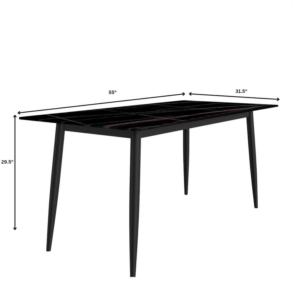 Zayle 55" Black and Gold Glass Dining Table with Steel Base