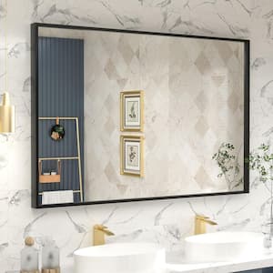 48 in. W x 32 in. H Rectangular Aluminum Alloy Framed and Tempered Glass Wall Bathroom Vanity Mirror in Matte Black