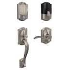 Camelot Satin Nickel Encode Smart Wi-Fi Deadbolt with Alarm and Camelot Handle Set with Accent Lever with Camelot Trim