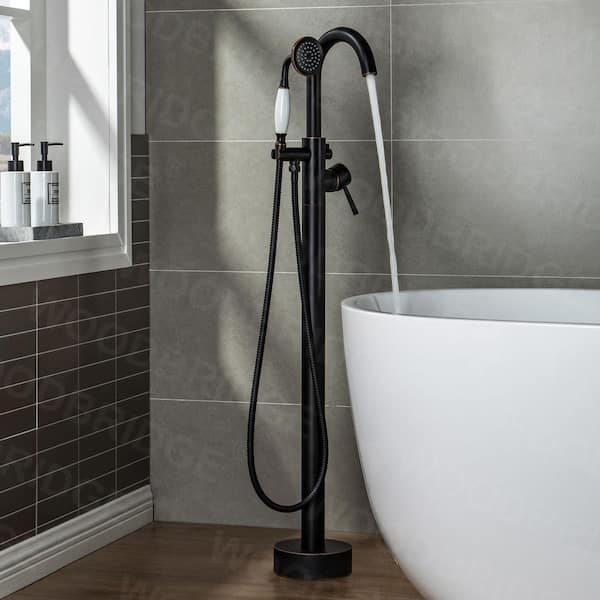 WOODBRIDGE Florence Single-Handle Freestanding Floor Mount Tub Filler Faucet with Hand Shower in Oil Rubbed Bronze