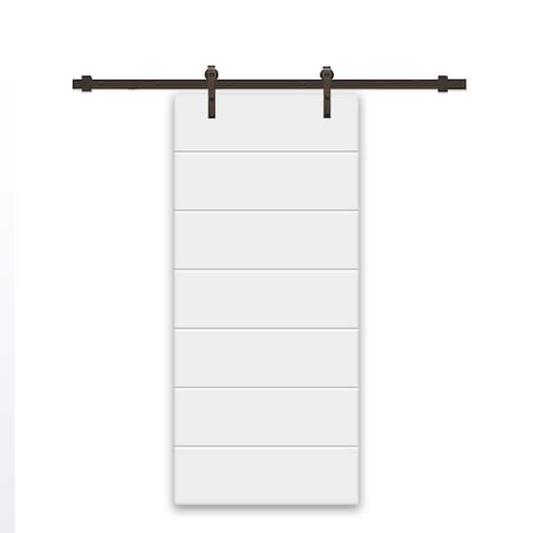 CALHOME 38 in. x 96 in. White Painted Composite MDF Paneled Interior Sliding Barn Door with Hardware Kit