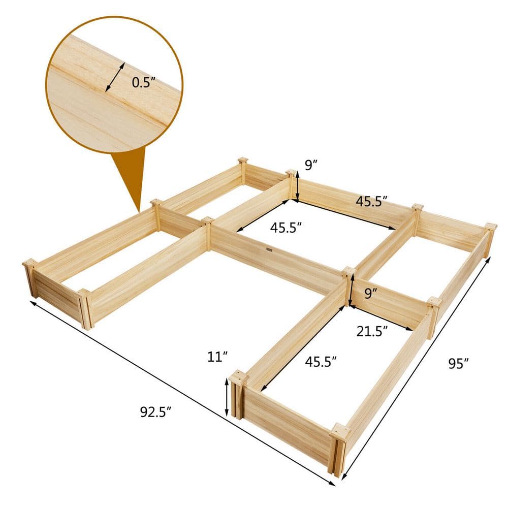 Natural Fir Wood U-Shaped Raised Garden Bed Planter Box