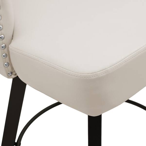 4-Pack Modern White Bar Stools - Adjustable Height, PU Leather, With Footrest