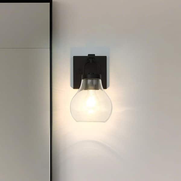 Mansfield 6-in. 1-light Matte Black Vanity Light with Clear Glass Shade