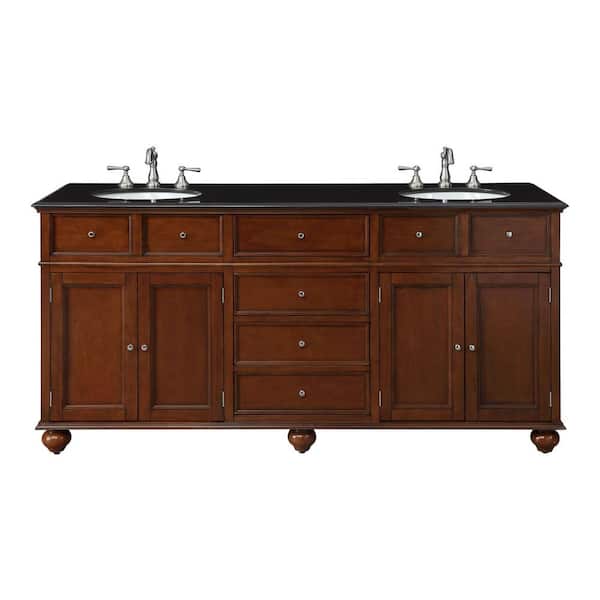 Home Decorators Collection Hampton Harbor 72 in. W x 22 in. D x 35 in. H Double Sink Freestanding Bath Vanity in Sequoia with Black Granite Top