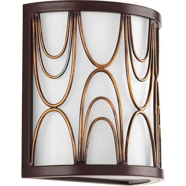 Progress Lighting Cirrine Collection 1-Light Antique Bronze Wall Sconce with Etched White Glass