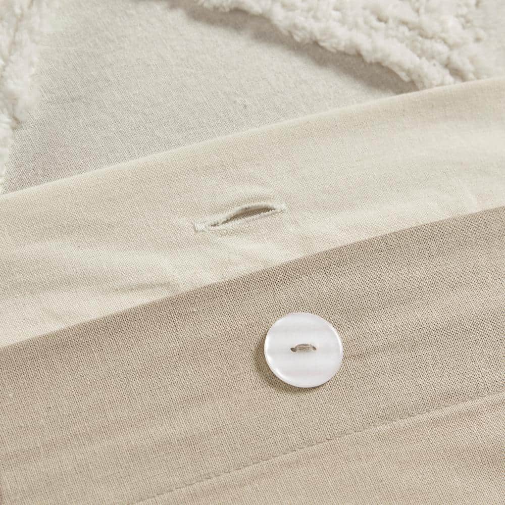 Mila Taupe Cotton Full/Queen Duvet Cover Set with Chenille