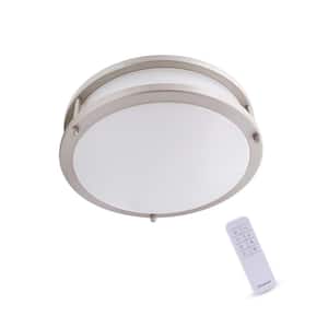 10 in. White Dimmable LED Microwave Sensor Flush Mount Ceiling Light with Plastic Shade and Remote Control