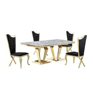 Crownie Black/Gold Faux Marble Rectangle Dining Set (5-piece)