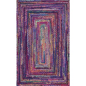 Tammara Colorful Braided Purple Multi Doormat 3 ft. x 5 ft. Area Rug