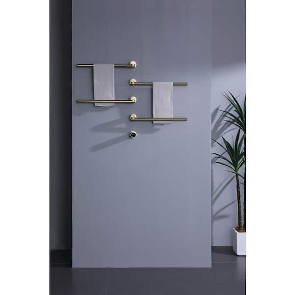 4-Towel Electric Heated Holders Stainless Steel Wall Mounted Plug-ln and Hardwire Towel Warmer Drying with Timer in Gold