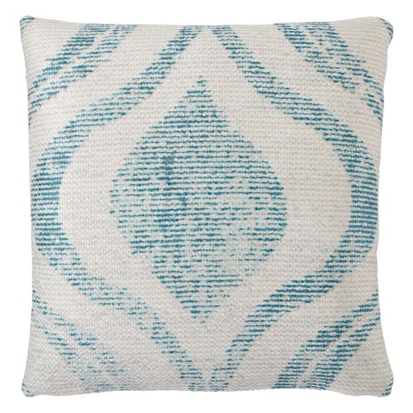 Jaipur Living Cymbal Indoor/ Outdoor Geometric Teal/ Cream Throw Pillow 18 in.