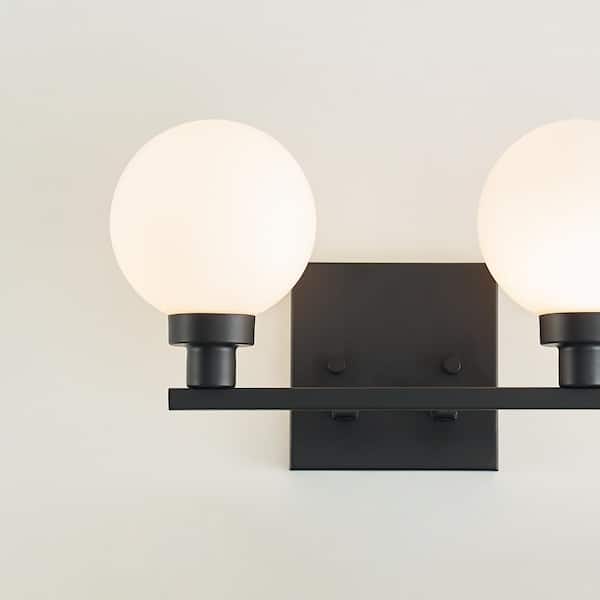 Generation Lighting - Studio Clybourn 13.25 in. 2-Light Midnight Black Vanity Light with Milk Glass Shades