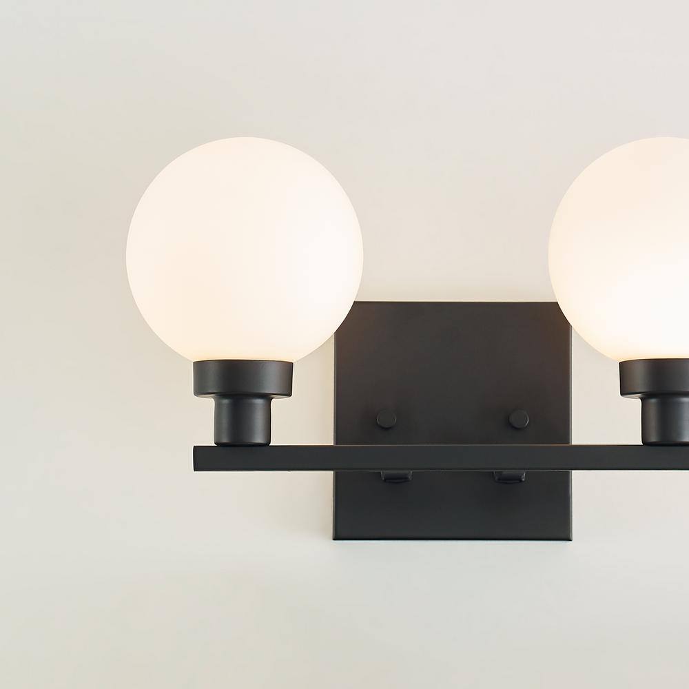 Clybourn Midnight Black 2-Light Vanity with Milk Glass Shade