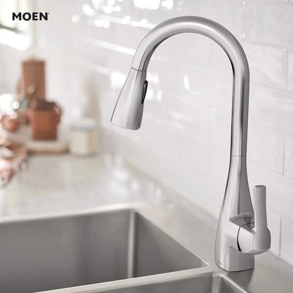 Kiran Chrome 17 in. H Pull Down Sprayer Kitchen Faucet with 360° Spout Swivel and Reflex and Power Clean