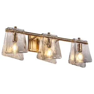 Afmean 23.6 in. 3-Light Plating Brass Vanity Light with Gray Textured Glass Shades and No Bulb Included