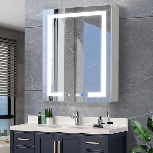 Lonni 20 in. W x 32 in. H Rectangular Silver Aluminum Recessed/Surface Mount Left Dimmable Medicine Cabinet with Mirror