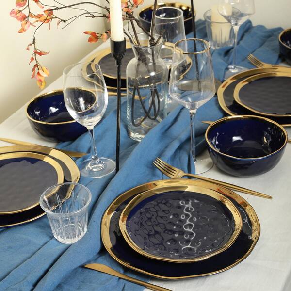 Stone Lain Florian 16-Piece Dinnerware Set Porcelain, Service for 4, Navy Blue