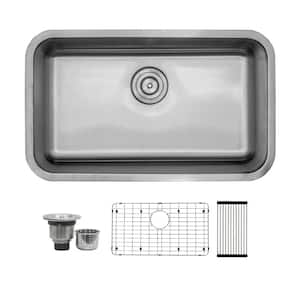 30 in. Undermount Single Bowl 18-Gauge Stainless Steel Kitchen Sink with Accessories