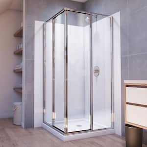 Corner View 36 in. W x 36 in. D x 78-3/4 in. H Sliding Shower Enclosure Base and White Wall Kit in Chrome