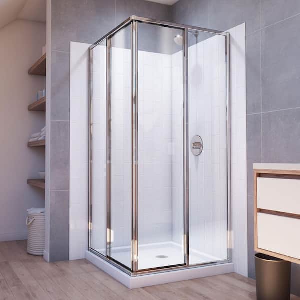 DreamLine Corner View 36 in. W x 36 in. D x 78-3/4 in. H Sliding Shower Enclosure Base and White Wall Kit in Chrome