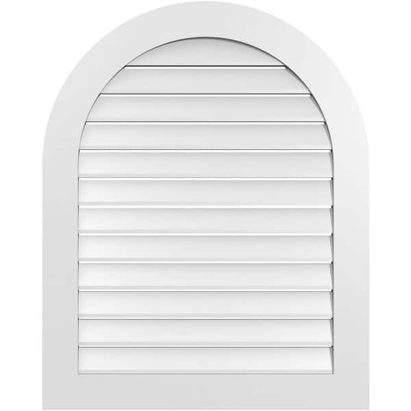 Ekena Millwork 32 in. x 40 in. Round Top Surface Mount PVC Gable Vent: Functional with Standard Frame