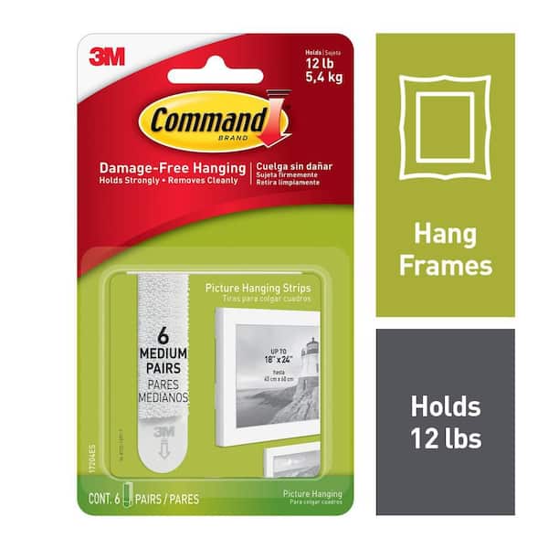 12 lb. Medium White Picture Hanging Strips (6 Pairs of Strips)