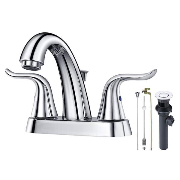 4 in. Centerset Double-Handle Bathroom Faucet with Drain Kit in Chrome