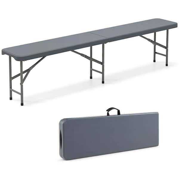6 ft. Plastic Outdoor Folding Bench with 1320 lbs. Capacity Handle and Lock For Outdoor Picnic Gray