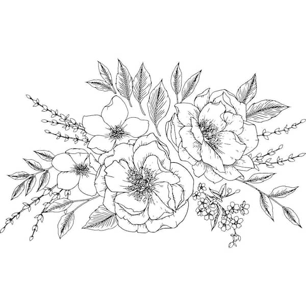 Peony and Rose Wall Decal DWPK3904 - The Home Depot