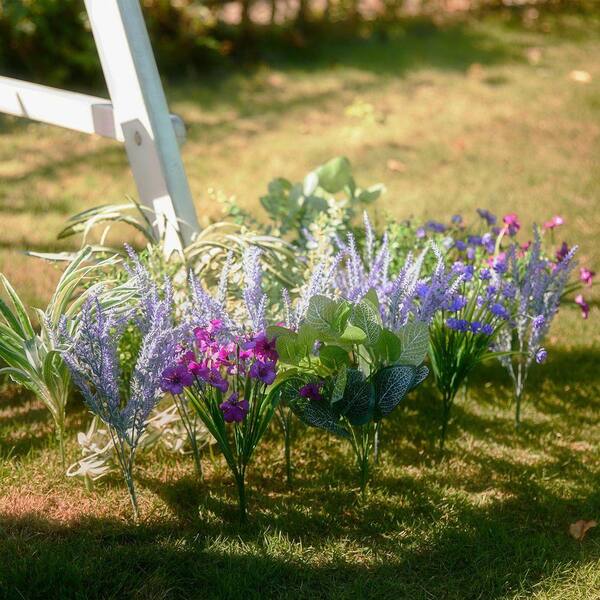 5 in. 19-Pack Outdoor Artificial Lavender Flowers Greenery Shrub