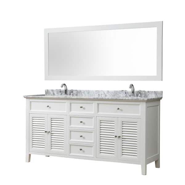 Direct Vanity Sink Shutter 70 In Bath White With Carrara Marble Top Basins And 1 Large Mirror 6070d12 Wwc M - Large Bathroom Vanity Sink