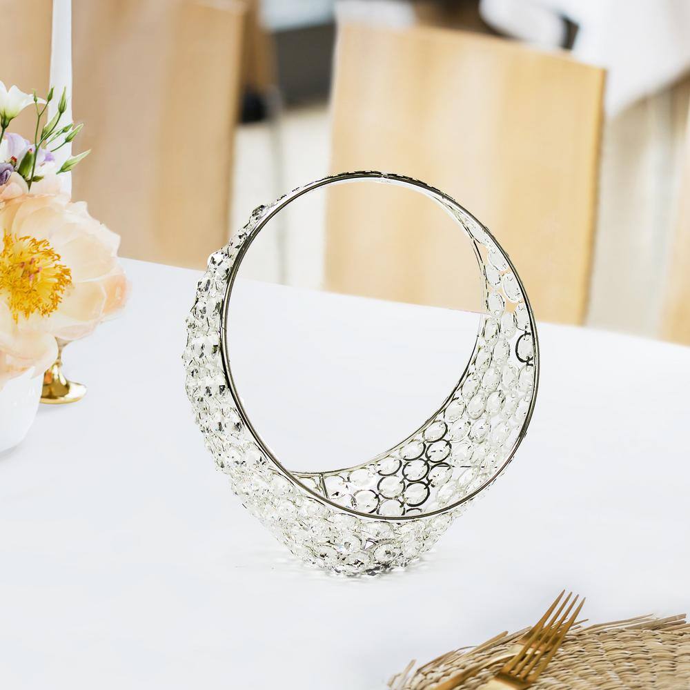 Silver Table Decor Decorative Crown Crystal Bead Metal Accent Piece with Straight Stand 17 in.