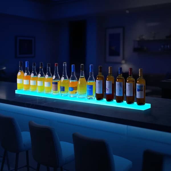 1.3 in. H x 4.5 in. W LED Lighted Liquor-Bottle Display, 15 Bottle Storage Capacity, Multi-Colored Home Bar Shelf