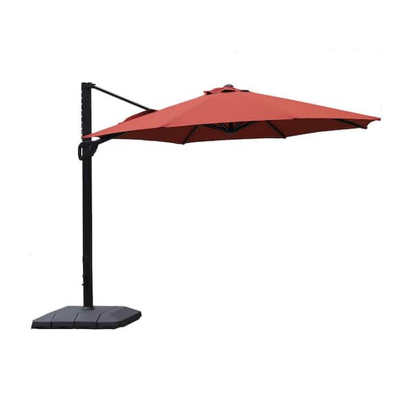 Zeus & Ruta 11 ft. Patio Aluminum Cantilever Umbrella Market Offset Umbrella with Crank System and Base in Red