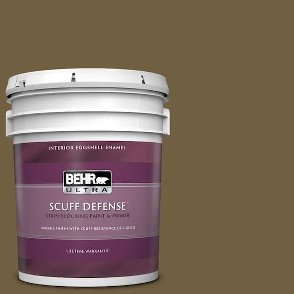 BEHR ULTRA 5 gal. #360F-7 Olive Shadow Extra Durable Eggshell Enamel Interior Paint & Primer