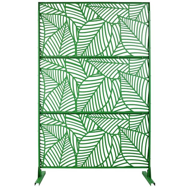 Zeus & Ruta 6.3 ft. H x 4 ft. W Green Metal Privacy Screen Freestanding Decorative Privacy Screen for Deck Balcony Patio (3-Panels)
