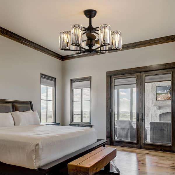 26.8 in. Indoor Black Crystal Downrod Mount Ceiling Fan with Light and Remote Control Farmhouse for Living Room