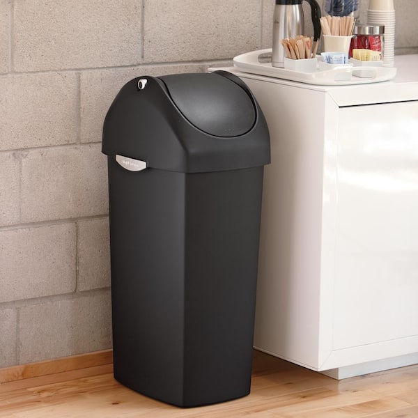 60 Liter Swing Lid Trash Can, Black Plastic