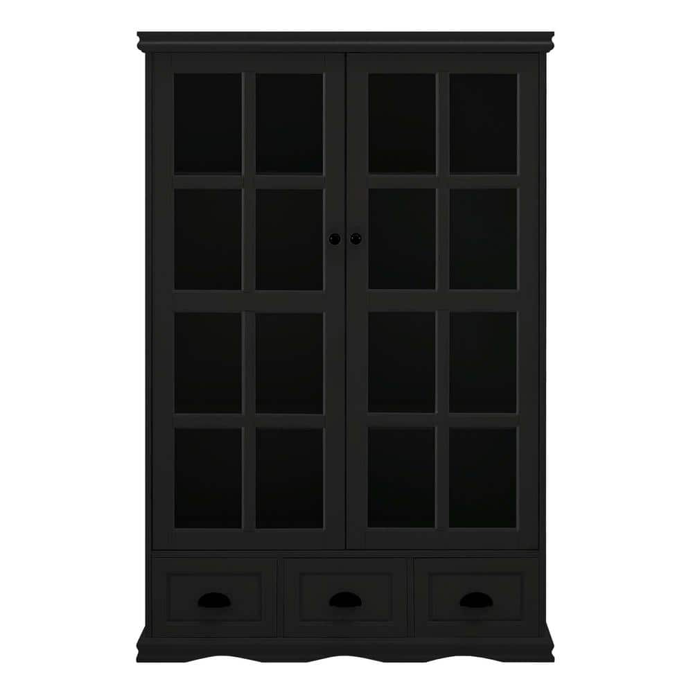 40.16 in. W x 14 in. D x 60 in. H Black Linen Cabinet with Tempered Glass D