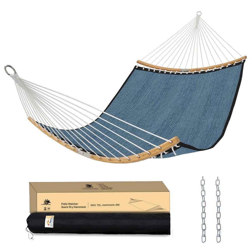 11 ft. Quilted 2-Person Hammock with Spreader Bar and Detachable in Blue