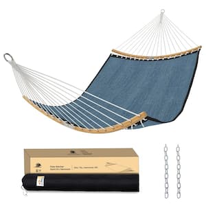 11 ft. Quilted 2-Person Hammock with Spreader Bar and Detachable Pillow in Blue