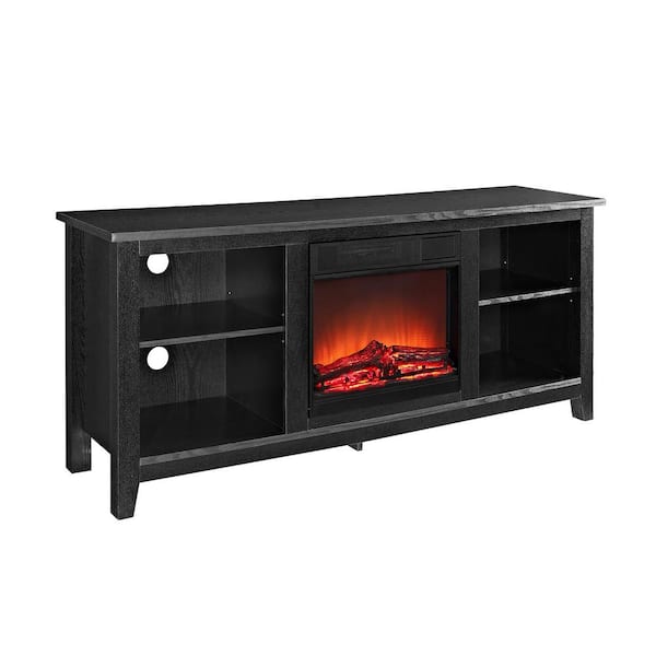Walker Edison Furniture Company Essential 58 in. Black TV Stand fits TV up to 60 in. with Adjustable Shelves Electric Fireplace