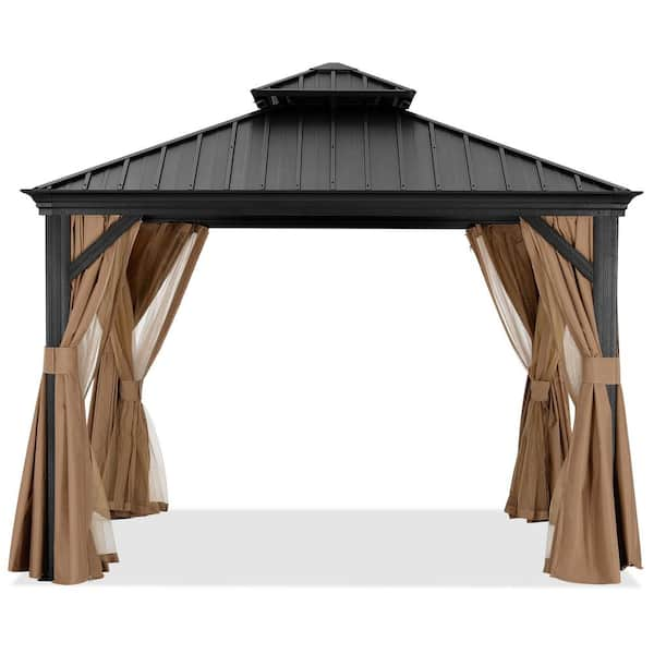 ABCCANOPY 12 ft. x 12 ft. Khaki Patio Hardtop Gazebo Galvanized Steel ...